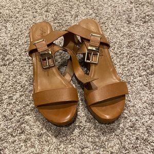 Faux leather wedges